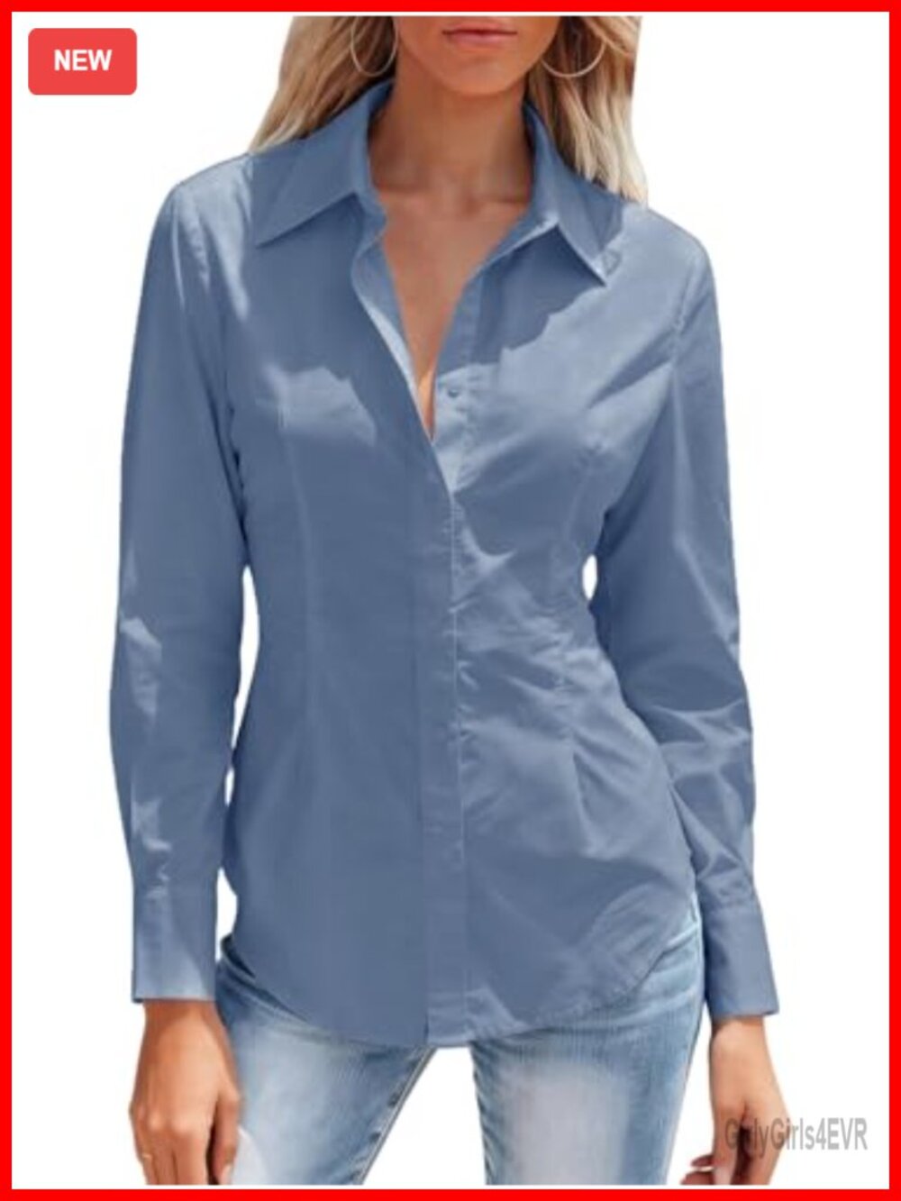 Women's Button Down Shirt Long Sleeve Wrinkle Free Collared Dress Shirt